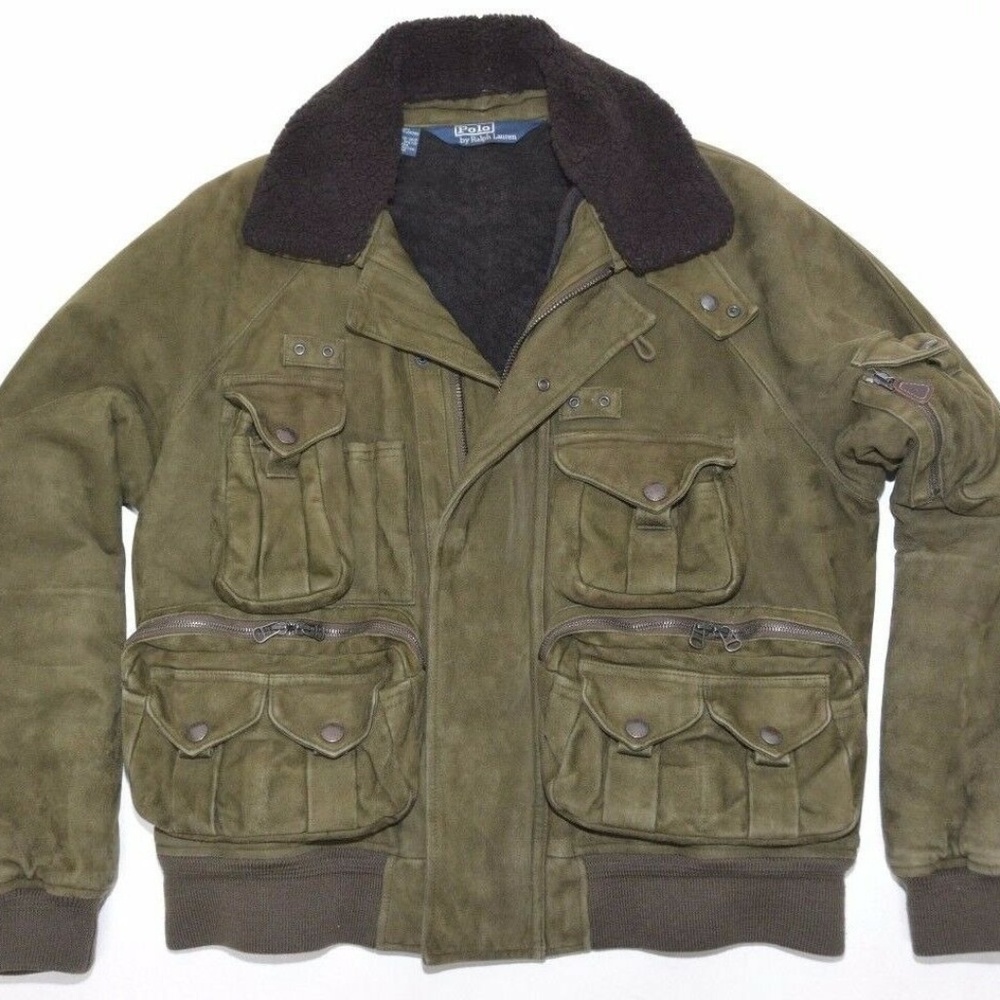 Polo Ralph Lauren Men's Olive Suede Fur Jacket